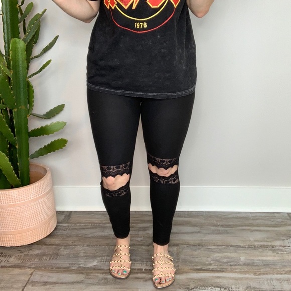 Pants - Jet Set Lace Cutout Leggings Black
